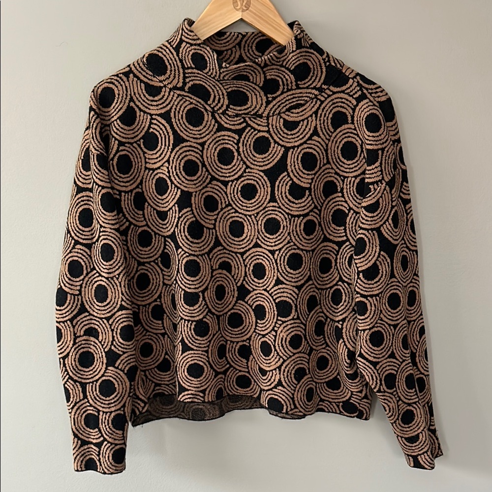 Anthropologie Maeve Black and Tan Geometric‎ Patterned Oversized Sweater Sz XSP